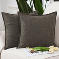 Madizz Set Of 2 Flanged Linen Throw Pillow Covers 18X18 Inch Dark Taupe Soft Decorative Cushion Cover For Sofa Bedroom Pillow Sh