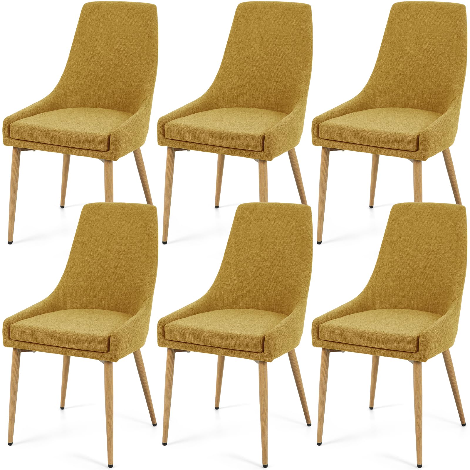 E&D Furniture Dining Chairs, Accent Living Room Chair Set Of 6 Yellow Linen Kitchen And Dining Room Chairs 6 Pack Fabric Dining