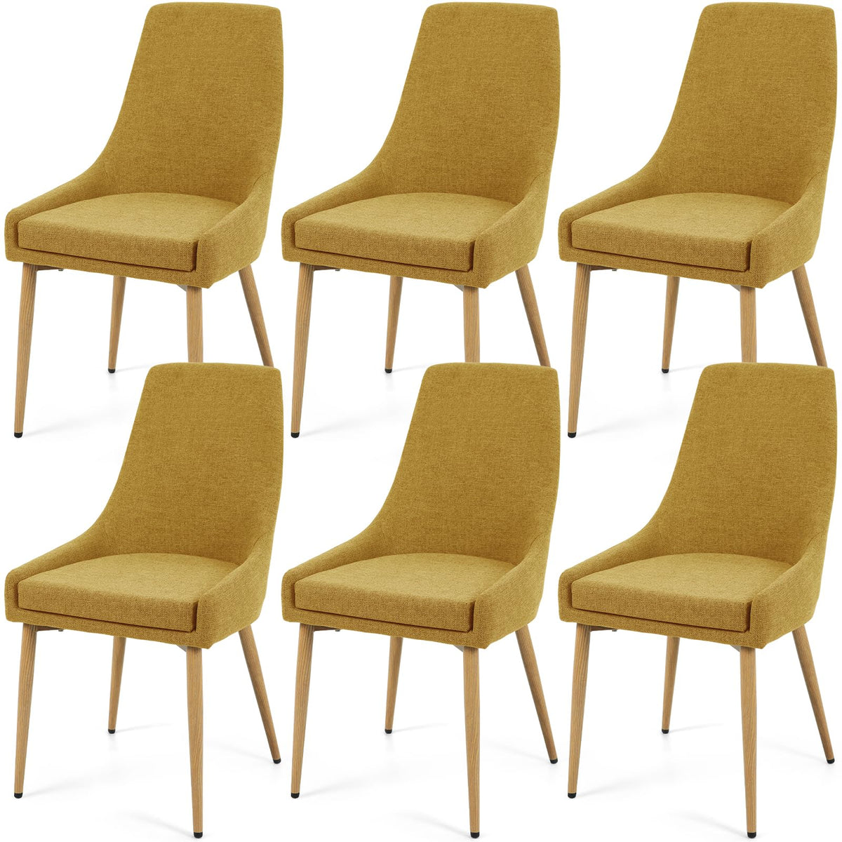 E&D Furniture Dining Chairs, Accent Living Room Chair Set Of 6 Yellow Linen Kitchen And Dining Room Chairs 6 Pack Fabric Dining