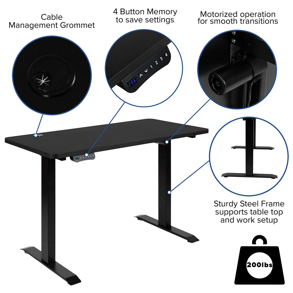 Flash Furniture Tanner Electric Height Adjustable Standing Desk - Table Top 48" Wide - 24" Deep (Black)