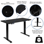 Flash Furniture Tanner Electric Height Adjustable Standing Desk - Table Top 48" Wide - 24" Deep (Black)