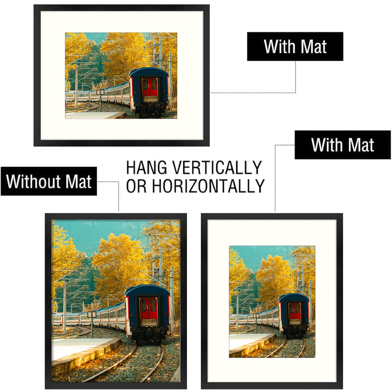 Golden State Art, 16X20 Picture Frame, Poster Frame In Black, Display 11X14 With Mat Or 16X20 Without Mat, 2 Pack