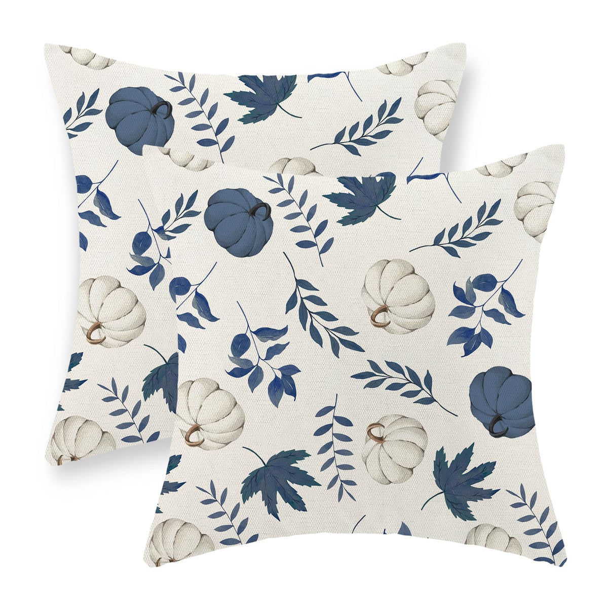 Fall Pillow Covers 18X18 Inch Set Of 2 Navy Blue Pumpkin Maple Leaf Pillowcase For Home Fall Decor Linen Throw Pillow Covers Aut