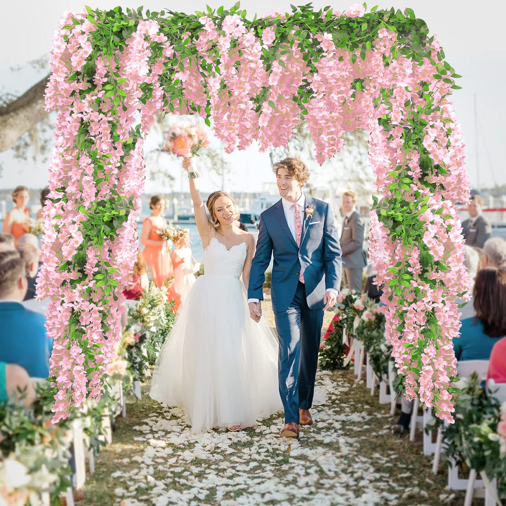 Findosom Wisteria Artificial Flowers Garland, 10Pcs Total 72Ft Pink Wisteria Hanging Flowers, Flower Garland Decorations For Hom