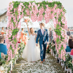Findosom Wisteria Artificial Flowers Garland, 5Pcs Total 36Ft Pink Wisteria Hanging Flowers, Flower Garland Decorations For Home