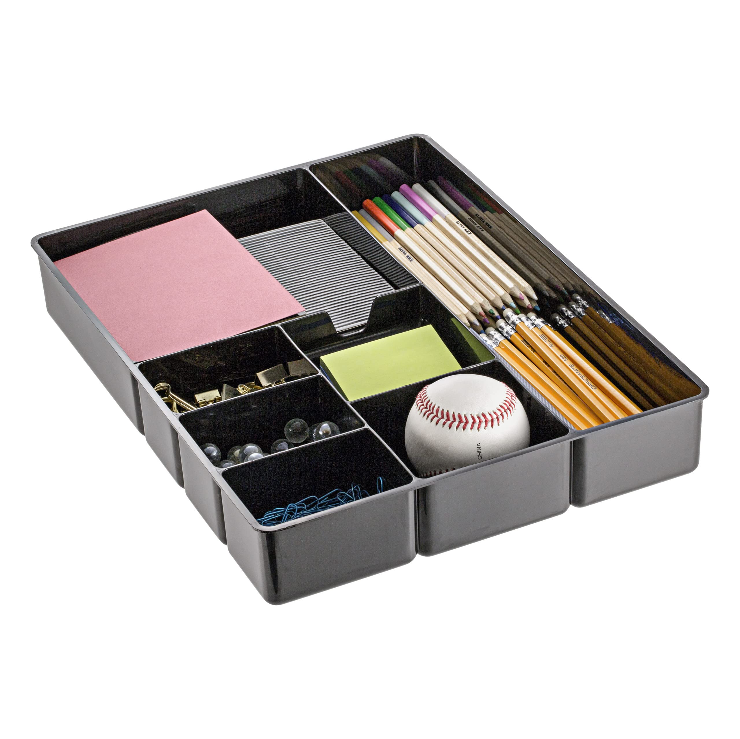 Officemate Deep Drawer Organizer Tray, 8 Compartments, 2 1/4'H X 15 1/8'W X 11 1/2'D, Black