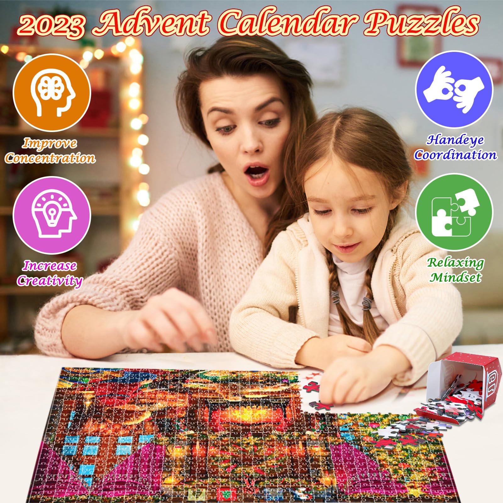 Advent Calendar 2023 Christmas Jigsaw Puzzles-Christmas Surprise Countdown Calendars For Adult And Kids,24 Parts 1008 Pieces Hol