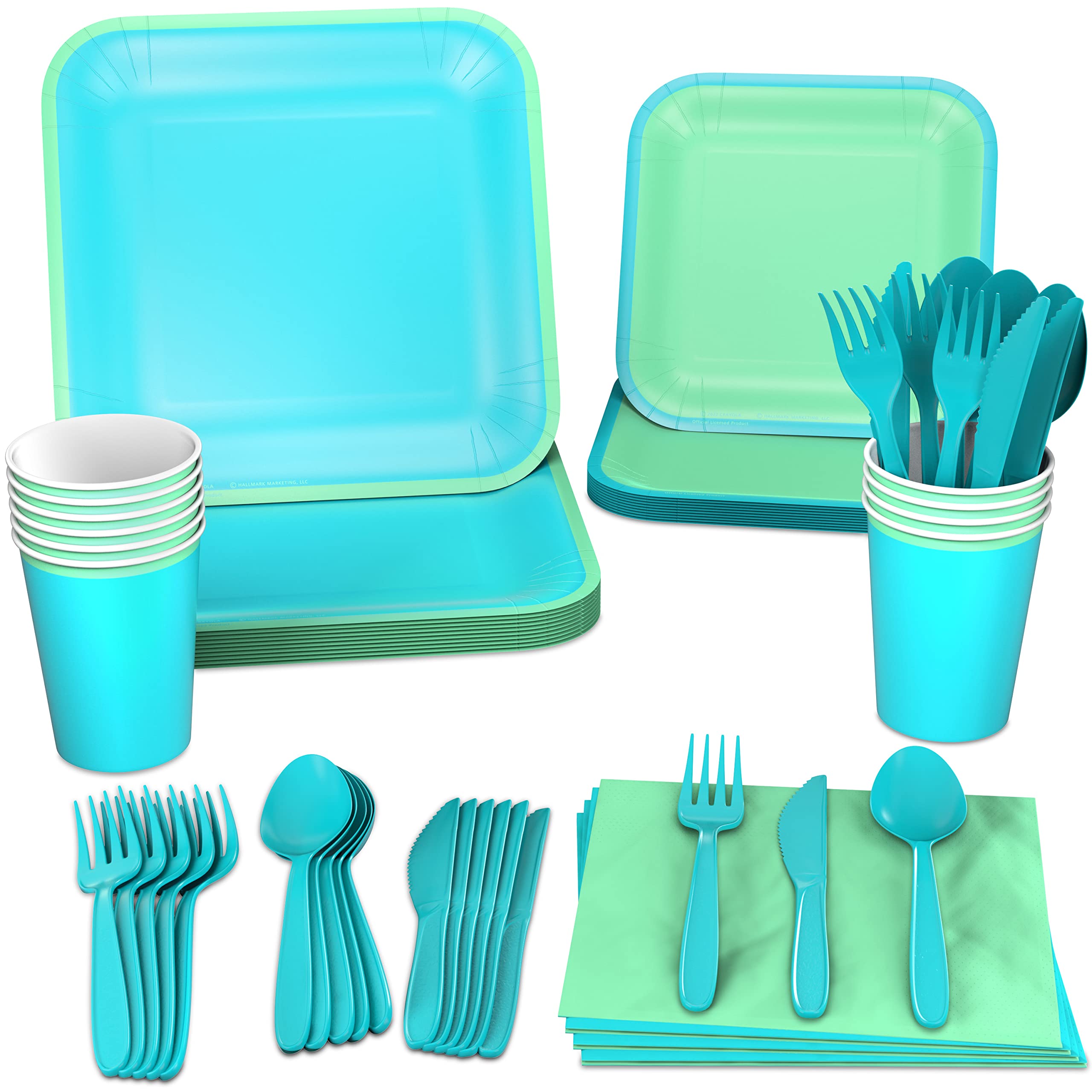 Hallmark Crayola Hallmark Color Pop Green and Blue Party Supplies (12 Dinner Plates, 12 Dessert Plates, 12 Paper Cups, 24 Napkin