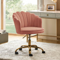 HULALA HOME Velvet Home Office Desk Chair, Modern Shell Back Makeup Vanity Chair with Wheels, Swivel Height Adjustable Cute Task