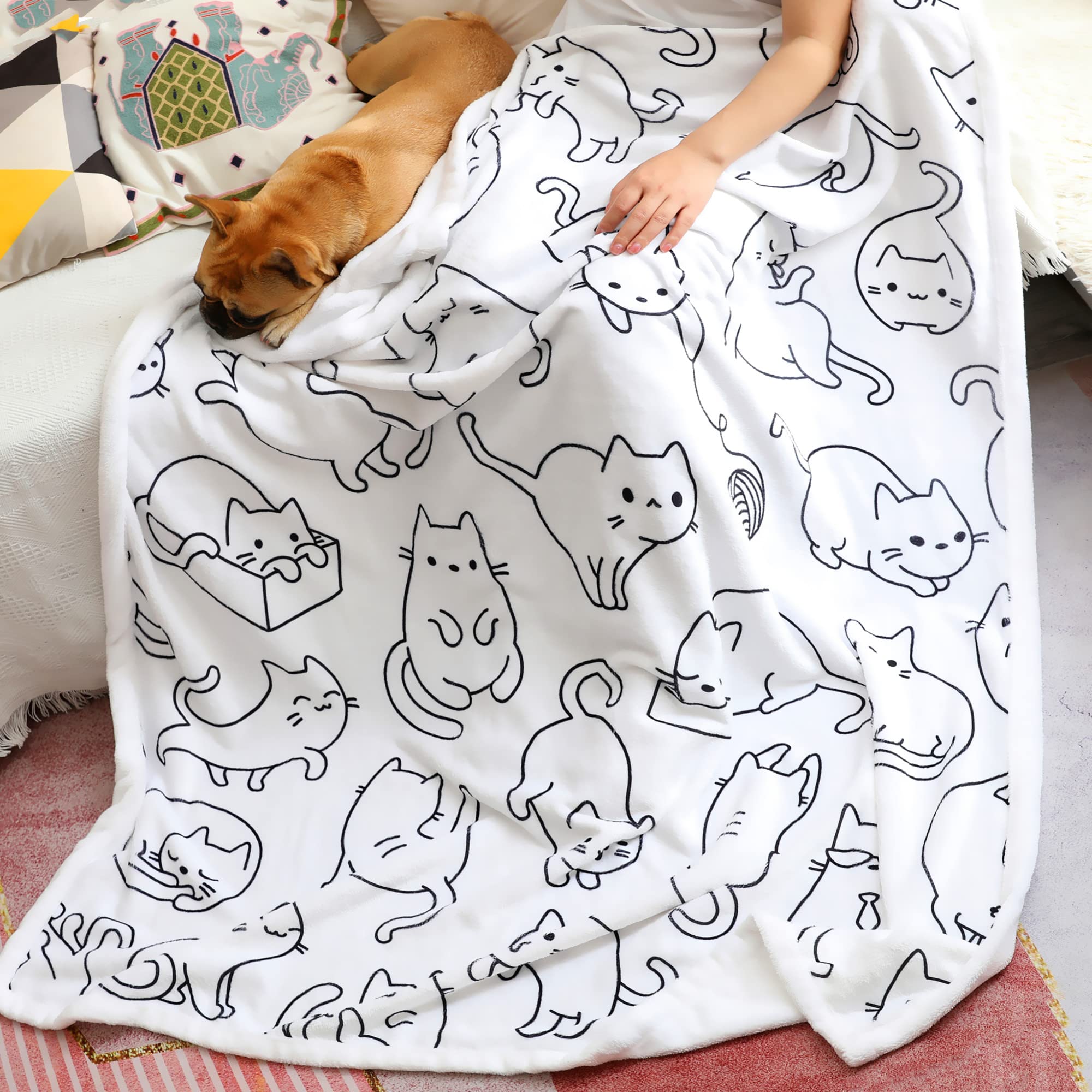 Sviuse Cat Blanket White Cats Pattern Throw Blankets Cat Gifts For Girls Women And Cat Lover Flannel Soft Cute Presents Blanket