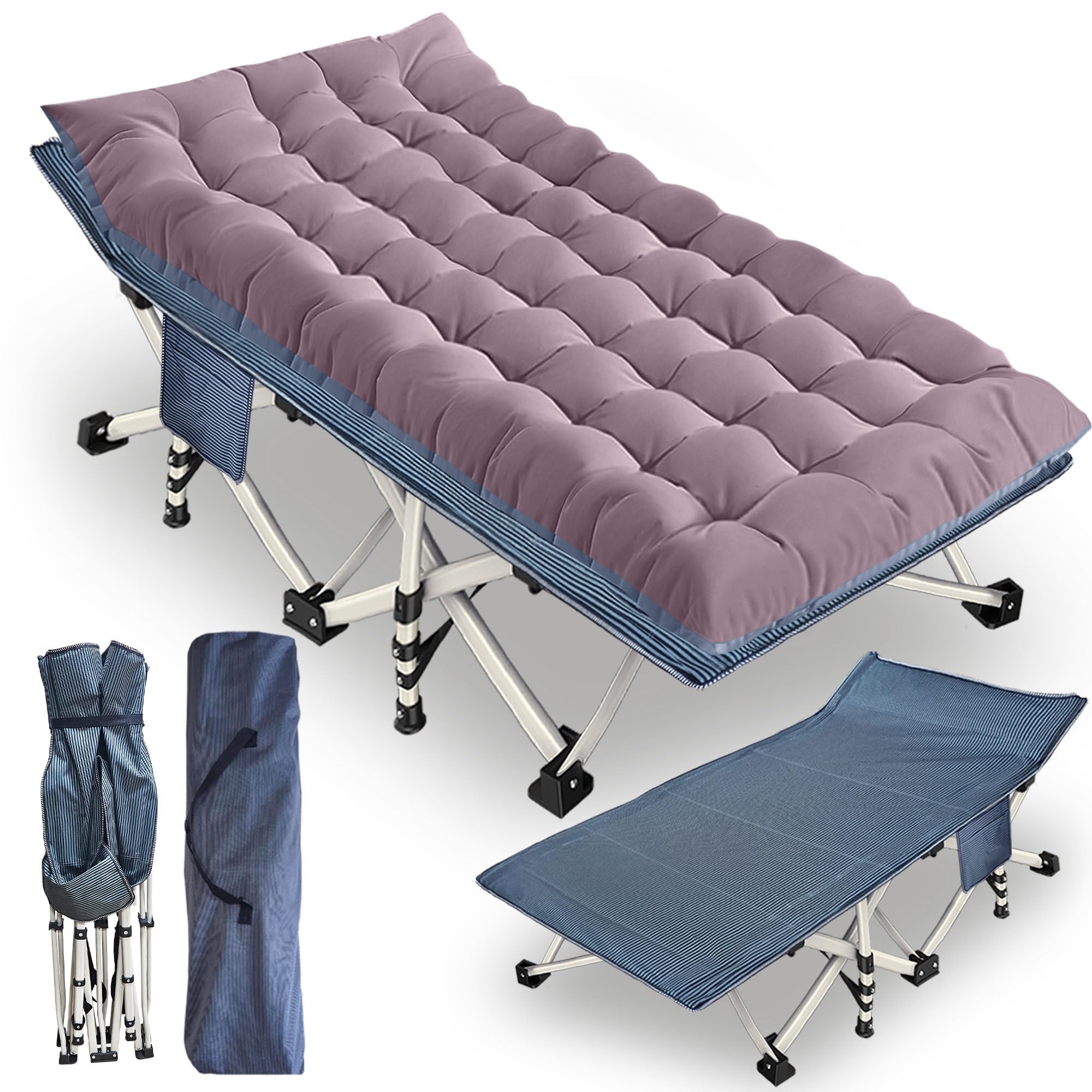 GETOVIN Camping Cot with Mattress Oversize Width XXL Folding Cot Heavy Duty Comfortable Cots for Sleeping Guest Bed with Carry B