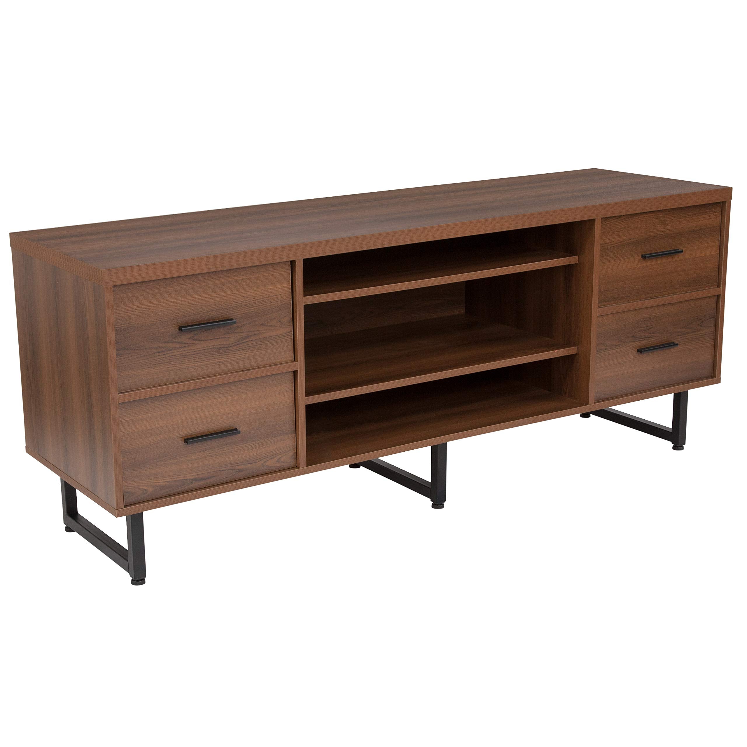 Flash Furniture Lincoln Collection Tv Stand In Rustic Wood Grain Finish