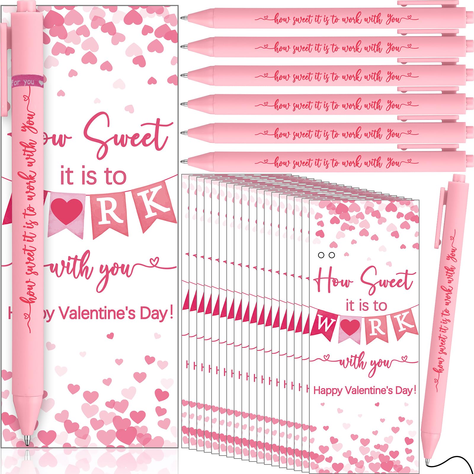 Resurhang 20 Set Valentines Appreciation Gifts For Employees Bulk With Greeting Cards Team Gift Ballpoint Pen Thank You Greeting