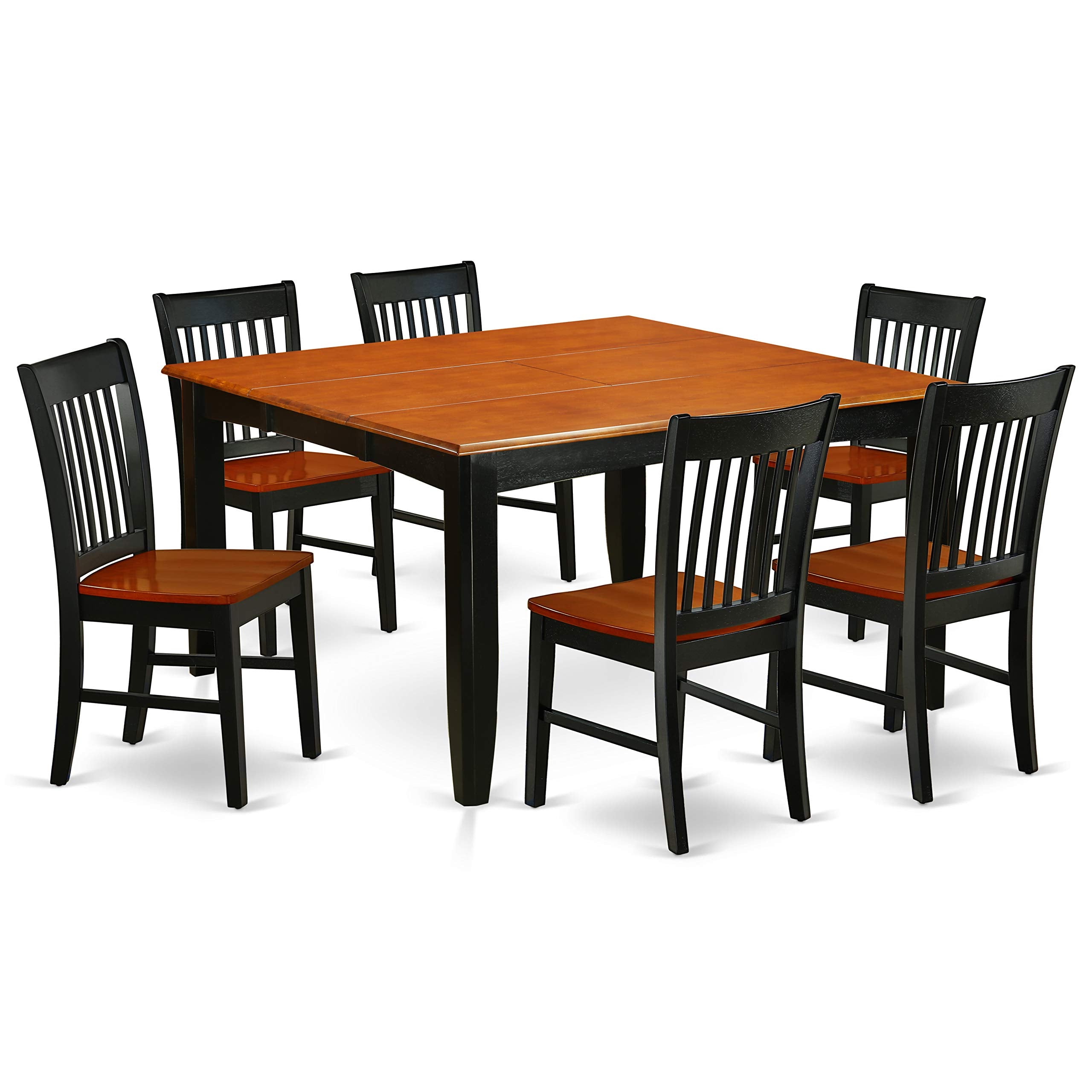East West Furniture Parfait 7 Piece Kitchen Set Consist Of A Square Table With Butterfly Leaf And 6 Dining Room Chairs, 54X54 Inch, Black & Cherry