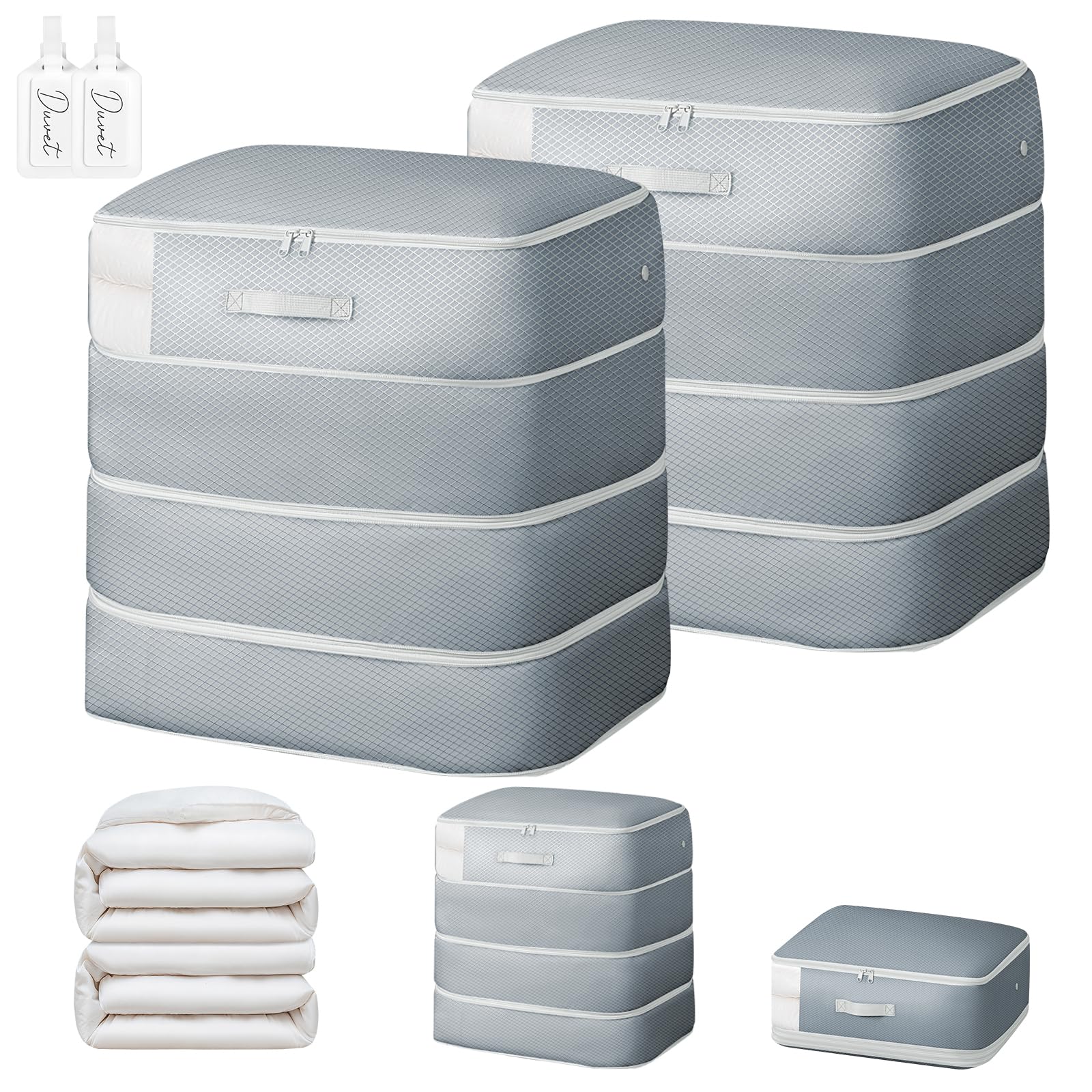 Easortm Comforter Storage Bag - 110L Large Capacity Blanket Storage Bags 2-Layer Ultra Space Saving Self Compression Organizer, 