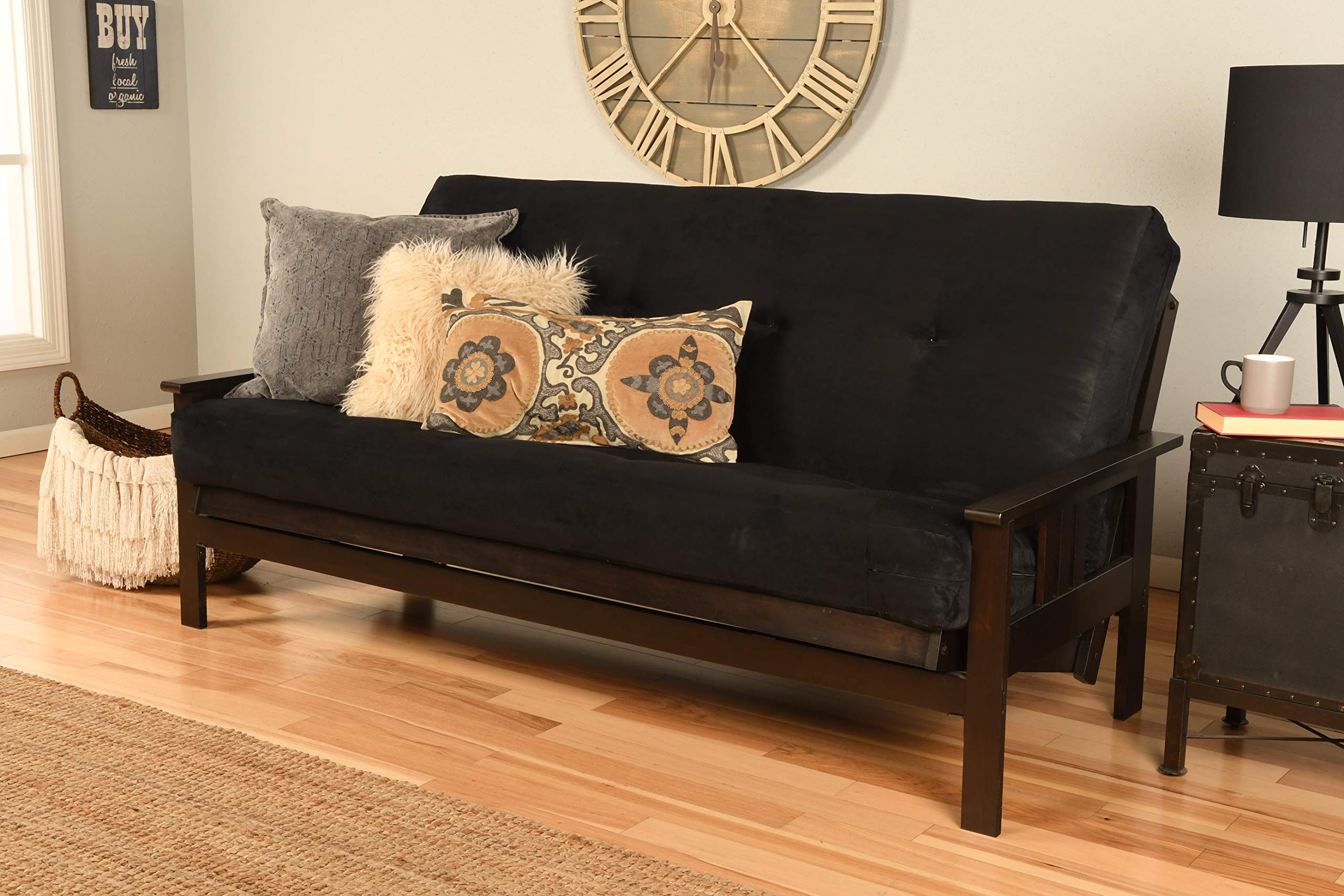 Kodiak Furniture Monterey Futon Set, No Drawers, With Espresso Base And Suede Black Mattress