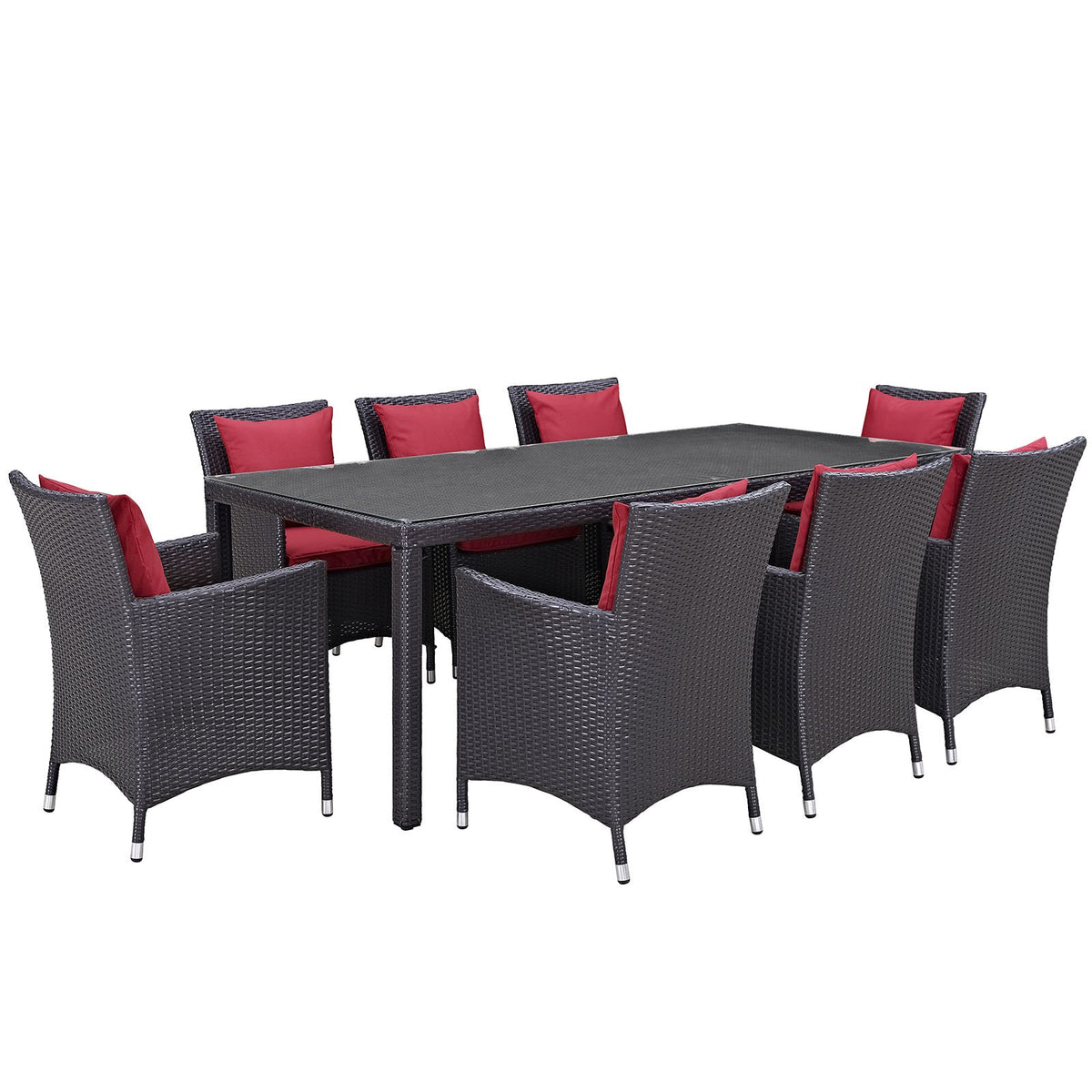 Modway Convene 9-pc Outdoor Patio Dining Set with Washable Cushion Covers in Espresso Red