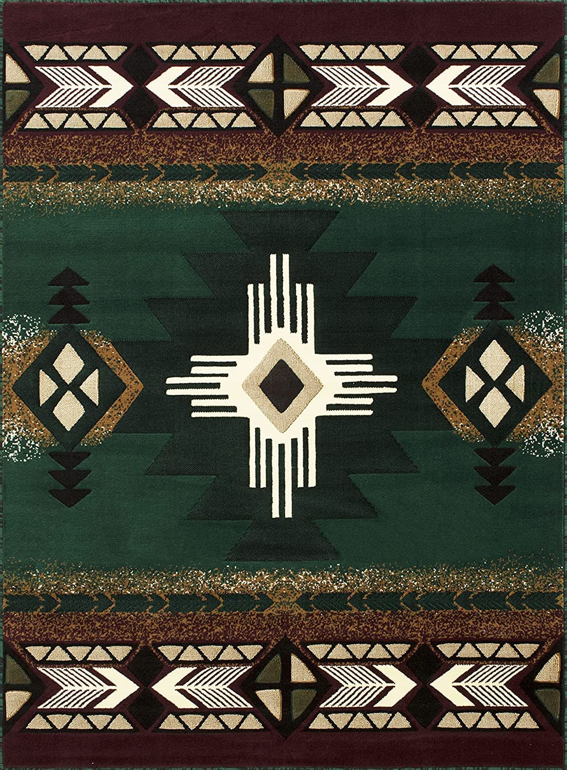 YHSF South West Native American Area Rug C318 (Hunter Green, 3 Feet 10 Inches x 5 Feet 2 Inches)