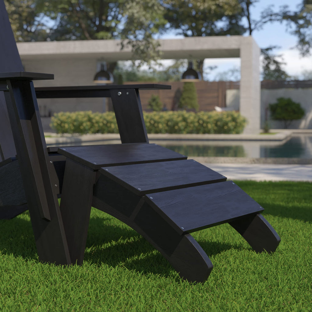 Flash Furniture Sawyer Indoor/Outdoor Commercial Grade Adirondack Ottoman - Black All-Weather Adirondack Style Footrest