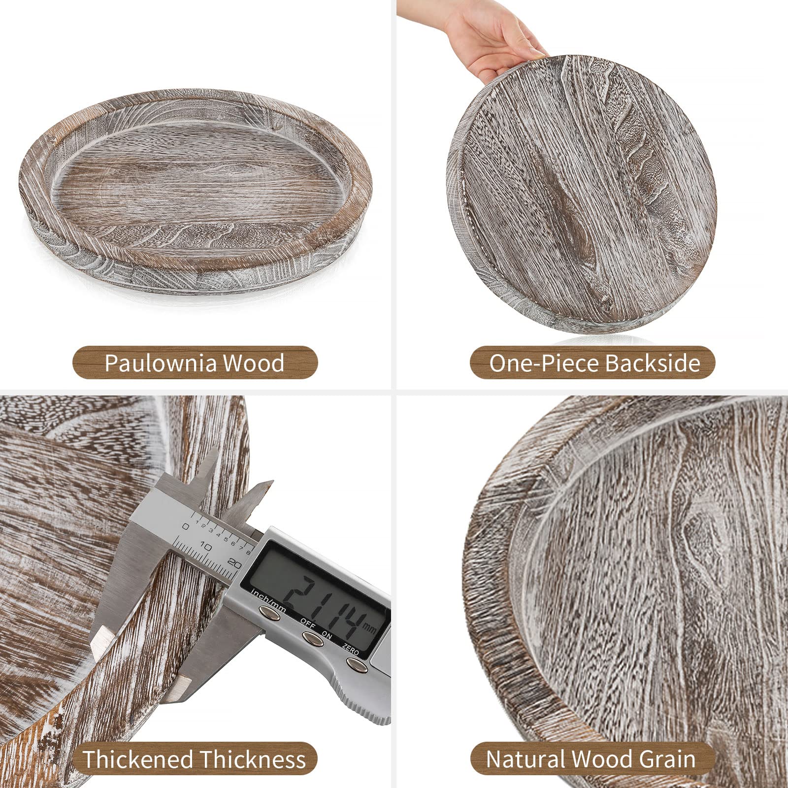 Hanobe Candle Plate Holder Tray: Round Wooden Decorative Candle Plate Small Farmhouse Table Centerpiece Rustic Whitewash Wood Te
