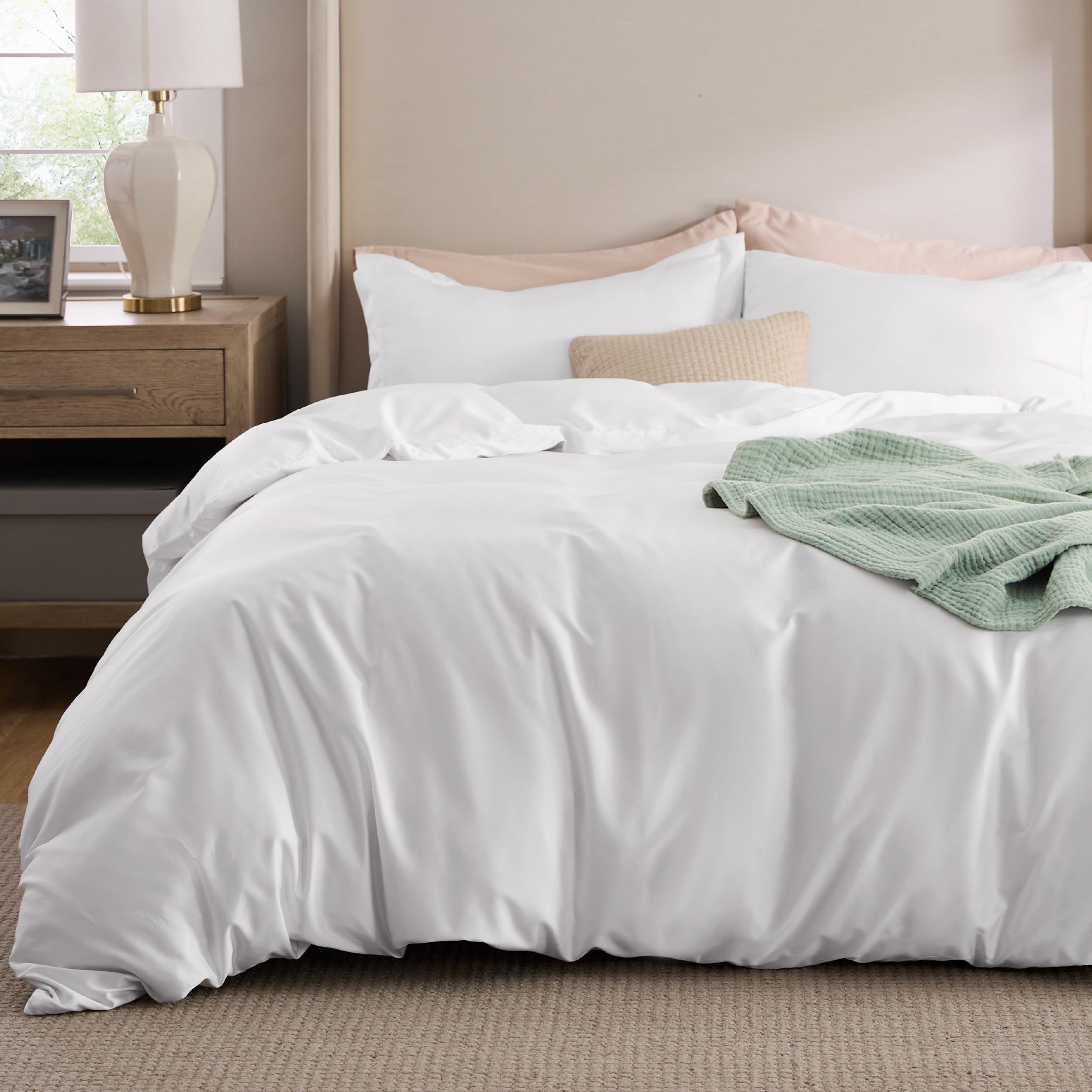 Bedsure White Duvet Cover King Size - Moisture Wicking And Silky Eucalyptus Lyocell Cotton Hybrid Comforter Cover Set For Hot Sleeper - Buttery Soft And Breathable, Cooling Bedding Set, Bright White