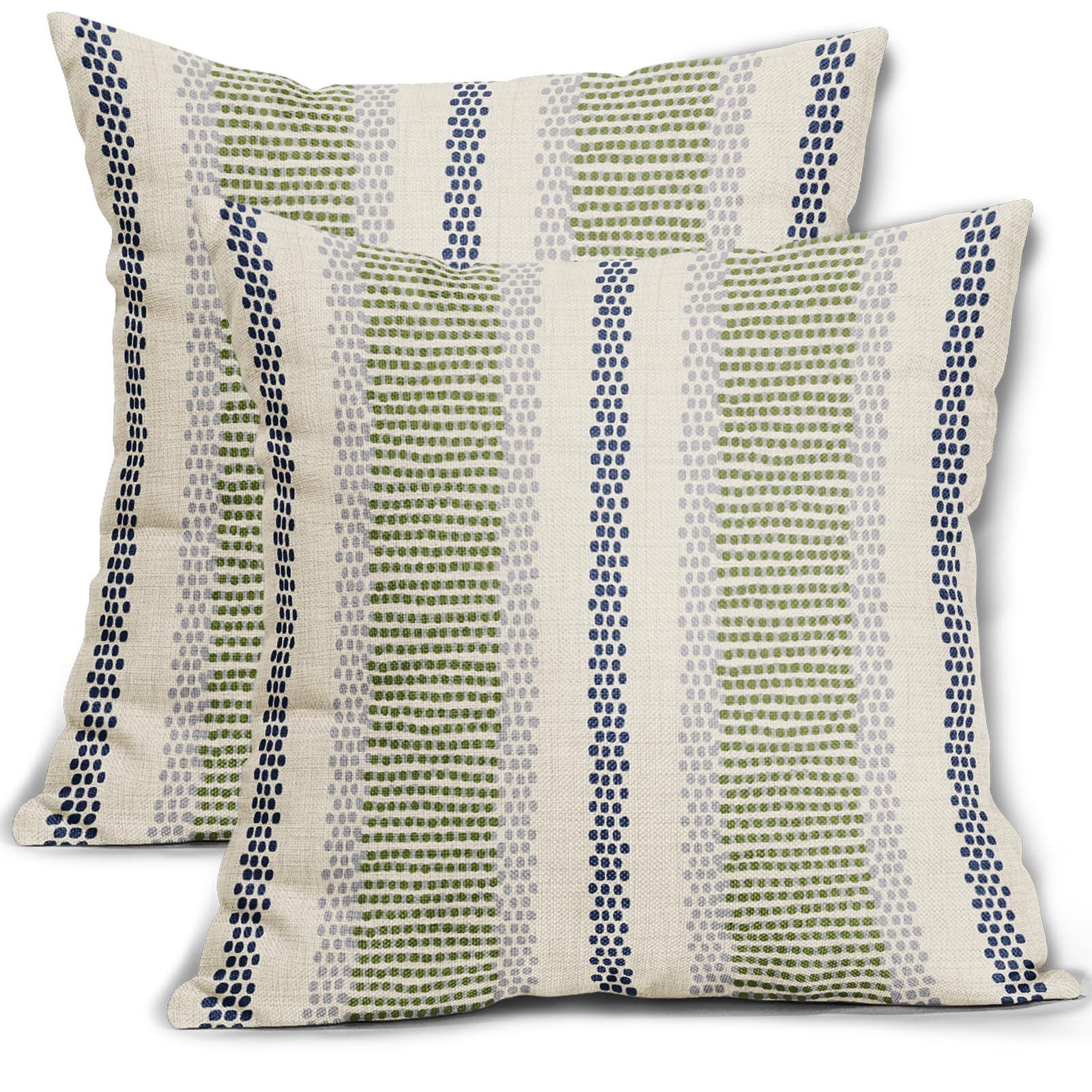 Aytipun Navy Blue Lime Green Pillow Covers 16X16 Set Of 2 Gray Grey Dot Print Striped Decorative Outdoor Pillowcases Boho Rustic