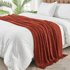 Inhand Knitted Throw Blankets For Couch And Bed, Soft Cozy Knit Blanket With Tassel, Orange Rust Lightweight Decorative Blankets