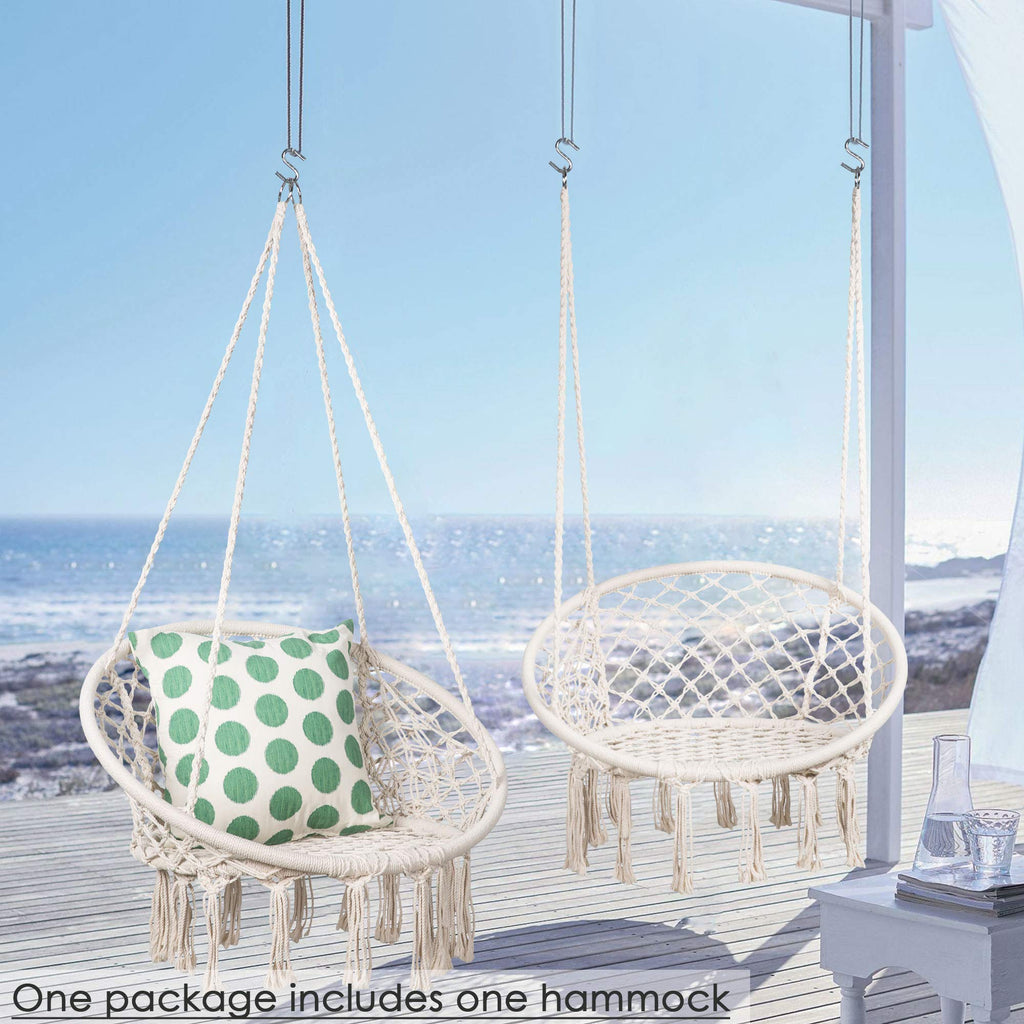 Suncreat Hammock Chair Macrame Swing With Side Pocket, Hanging Cotton Rope Hammock Swing Chair For Indoor And Outdoor Use, 330 Lbs Capacity, Pack Of 2, Beige