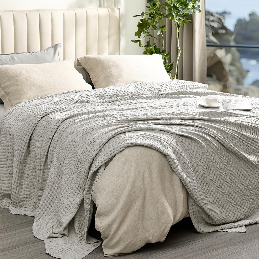 Phf Cooling Waffle Blanket Twin Size, Lightweight 60% Rayon Derived Bamboo & 40% Cotton Breathable Blanket For Hot Sleepers, Soft And Luxury For Bed Couch And Sofa, 66'X90', Grey