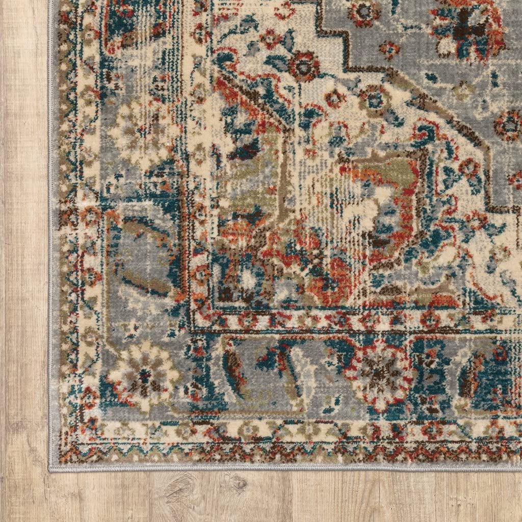 HomeRoots Grey Polypropylene 5’ x 7’ Gray and Rust Distressed MedallionArea Rug