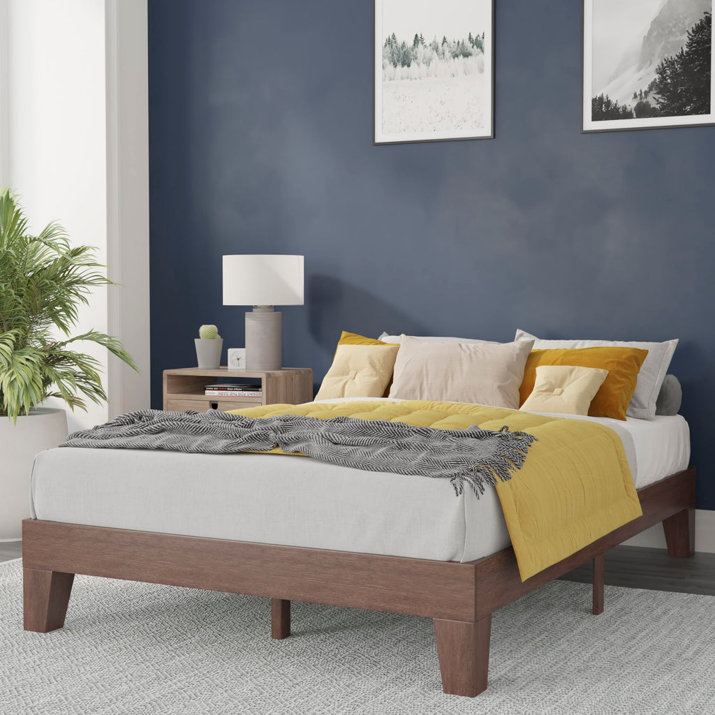 Flash Furniture Evelyn Wooden Platform Bed - Walnut Finish - Full - Wooden Slat Support - No Box Spring Required - Easy Assembly