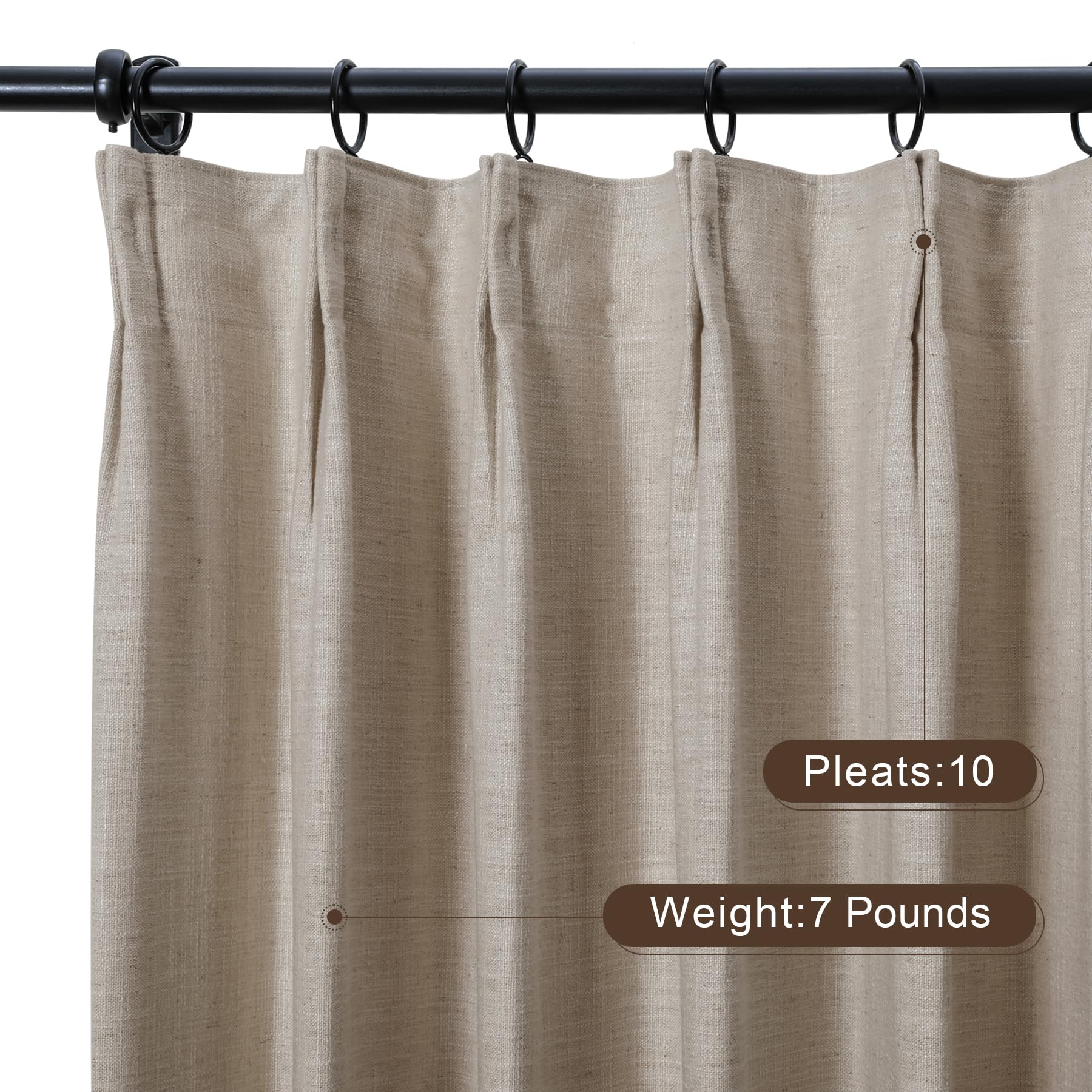 Twopages Linen Pinch Pleated Drape For Apartment, Burlywood Room Darkening Light Filtering Double Layer Lined Curtain Window Tre