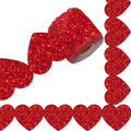 Whaline 65.6Ft Heart Bulletin Board Borders Glitter Red Heart Shaped Die-Cut Border Trim For Valentine'S Day Anniversary Chalkbo