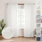 Ivory Linen Back Tab Curtains for Living Room 84 Inches Long Light Filtering Privacy Semi Sheer Off White Farmhouse Boho Faux Li