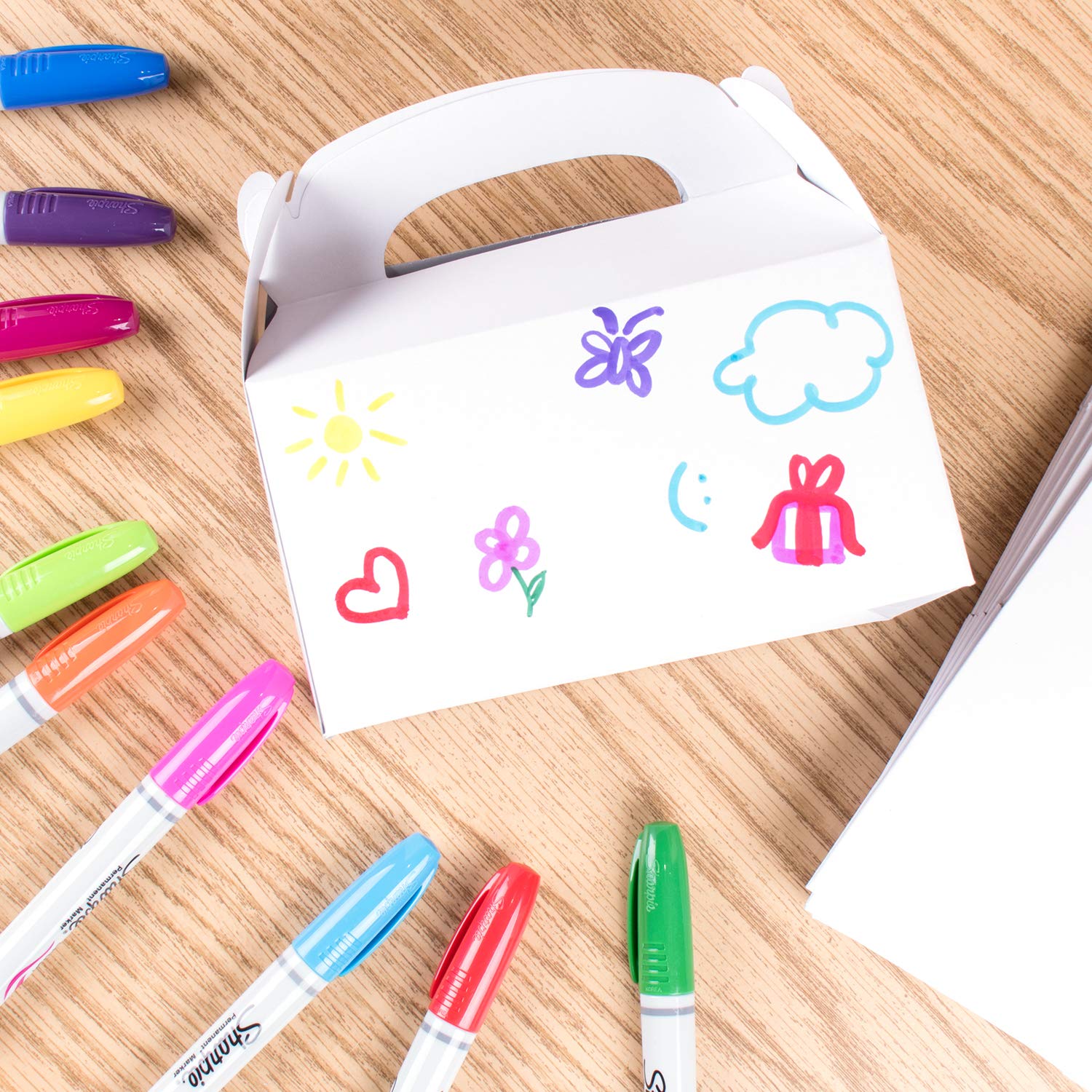 Super Z Outlet Blank White Color Treat Gift Paper Cardboard Boxes With Handles, Arts & Crafts Candy Goodie Bags, Picnic, Birthda