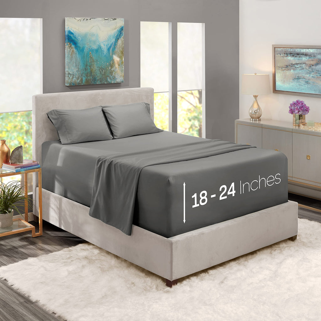 Nestl Extra Deep Pocket Sheets - Fits Mattress 18-24 Inches Deep, Extra Deep Pocket Twin Sheets Sets, 4 Piece Twin Size Sheets, Twin Sheets Deep Pocket, Charcoal Stone Grey Sheets