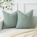 Kevin Textile Sage Green And Beige Farmhouse Striped Patchwork Linen Spring Decorative Throw Pillows Covers 18X18, Set Of 2, Modern Accent Square Cushion Covers For Couch Chair Bedroom Decorations