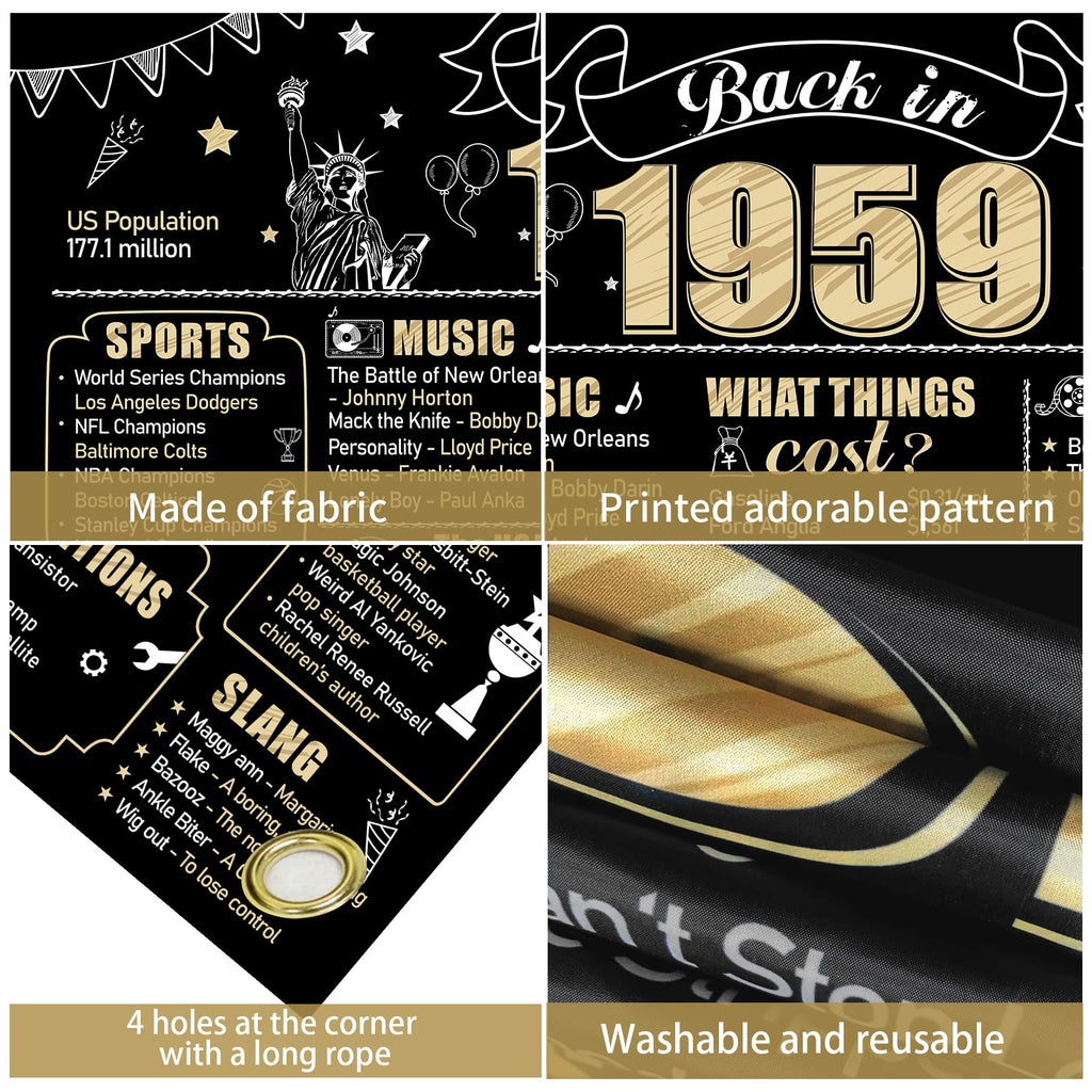Eiurteao 65Th Birthday Decorations Back In 1959 Banner Backdrop For Women Men, Black Gold Happy 65 Birthday Sign Poster Party Su