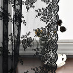 Kotile Black Lace Curtains 90 Inches Long for Living Room, 2 Panels Rustic Floral Vintage Gothic Black Sheer Curtains Halloween 