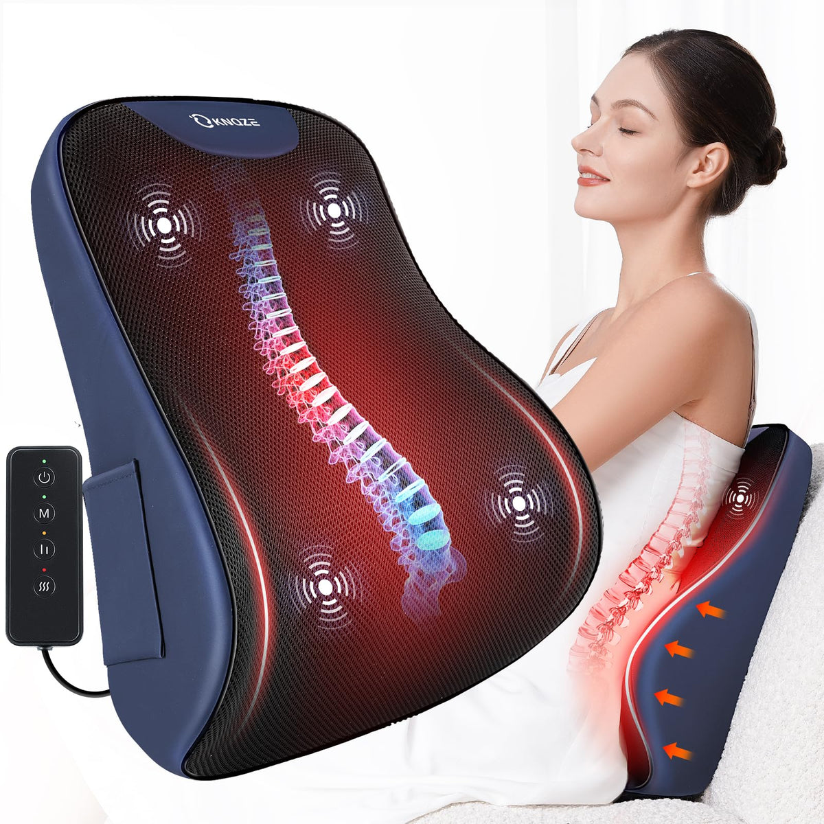 Knqze Lumbar Support Pillow For Office Chair, Heated Back Support Pillow With Vibration, Back Massage For Pain Relief, At Home O