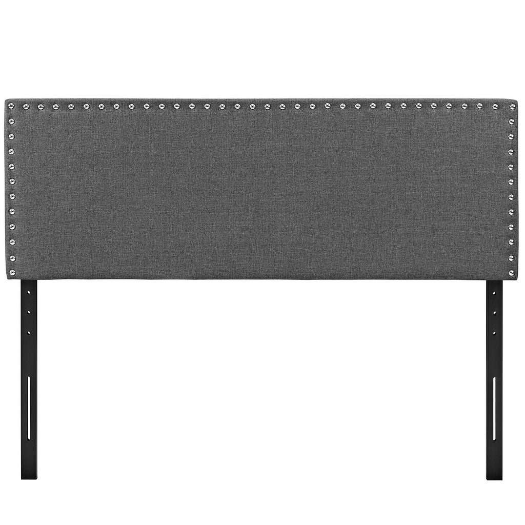 CasaFoyer  Phoebe Fabric Upholstered Queen Headboard | Stylish Minimalist Design | Silver Nail Button Trim | Solid Wood Frame | Adjustable Legs | Soft Linen Fabric Upholstery | Dense Foam Padding
