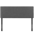 CasaFoyer  Phoebe Fabric Upholstered Queen Headboard | Stylish Minimalist Design | Silver Nail Button Trim | Solid Wood Frame | Adjustable Legs | Soft Linen Fabric Upholstery | Dense Foam Padding