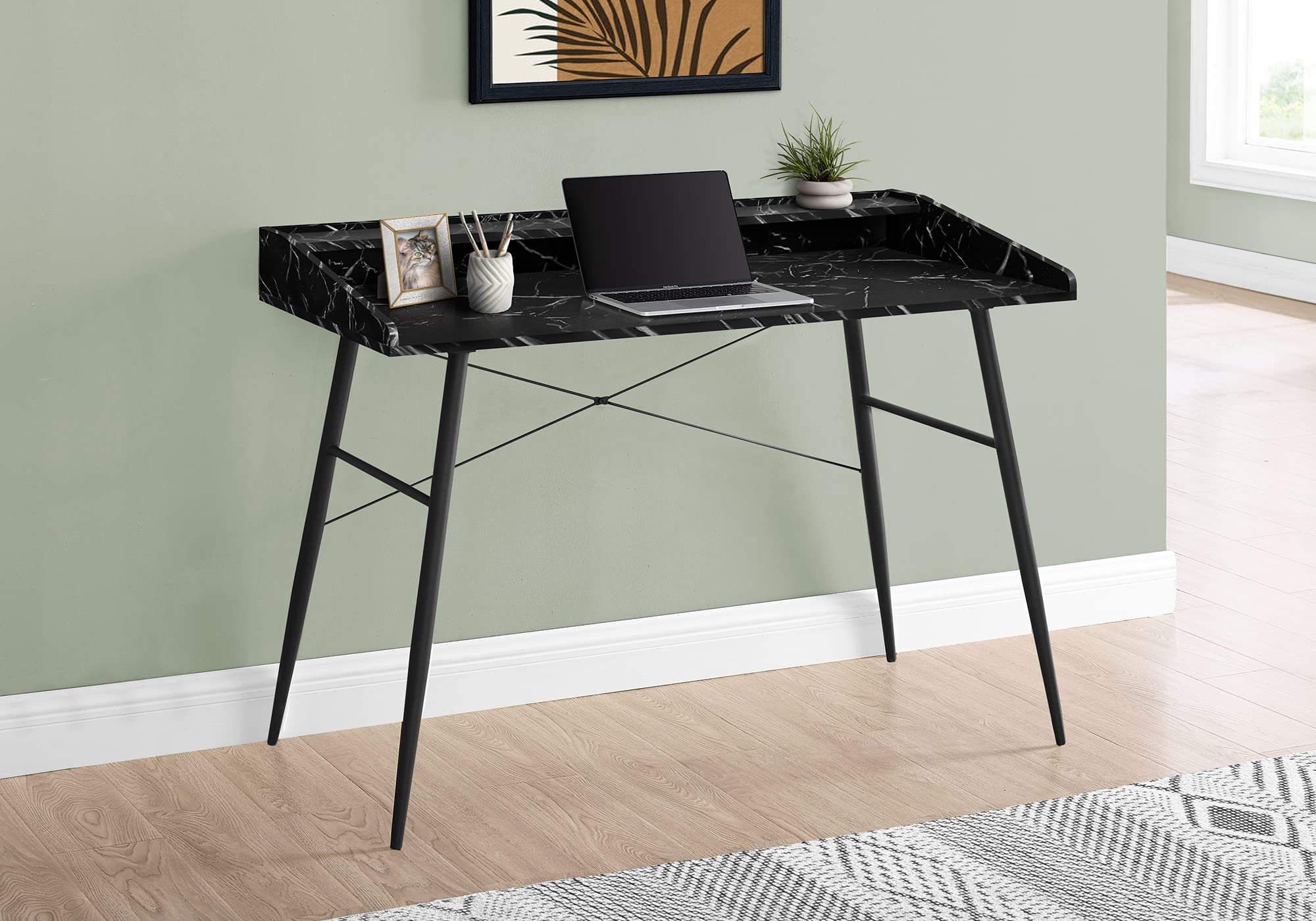 Monarch Specialties 7542 Computer Desk, Home Office, Laptop, Storage Shelves, 48&quot; L, Work, Metal, Laminate, Contemporary, Modern Desk-48 L Black Marble-Look Black, 47.25&quot; L x 23.75&quot; W x 34&quot; H