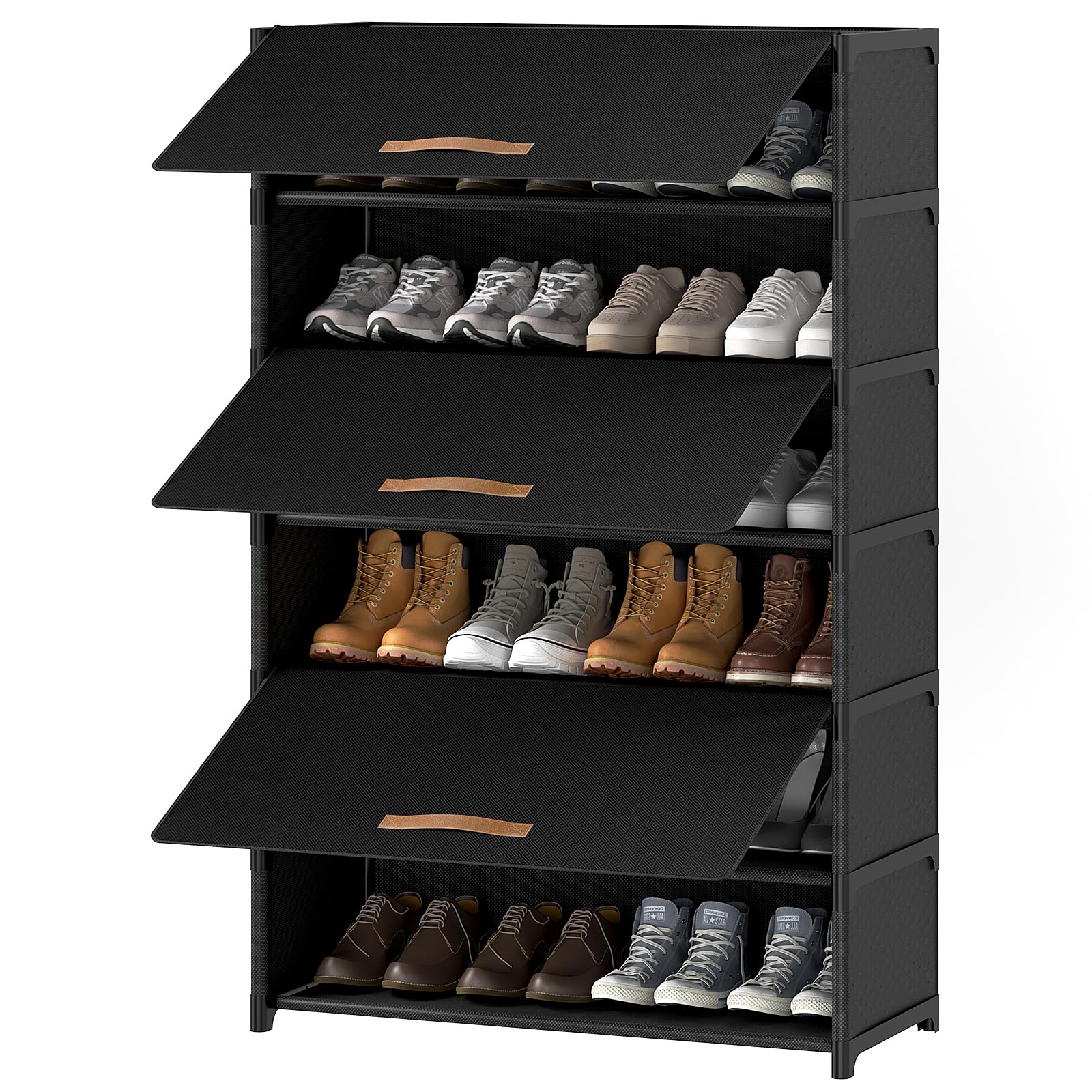 UNITSTAGE Shoe Rack, 7 Tier Shoe Storage Cabinet with Door 28 Pair Plastic Shoe Shelves Organizer for Closet, Entryway, Hallway,