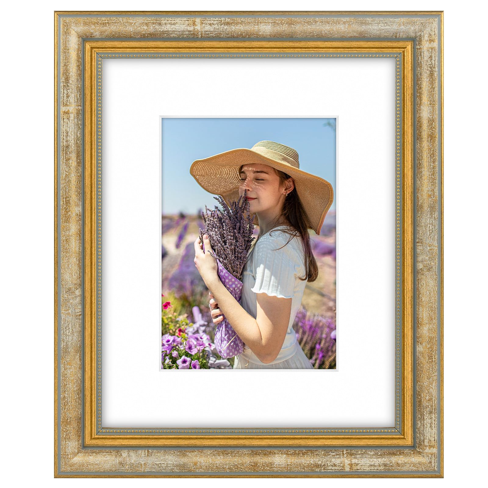 Golden State Art, 8x10 Ornate Picture Frame for 5x7 Photo with Mat or 8x10 Prints without Mat, Real Glass for Wall Mounting and 