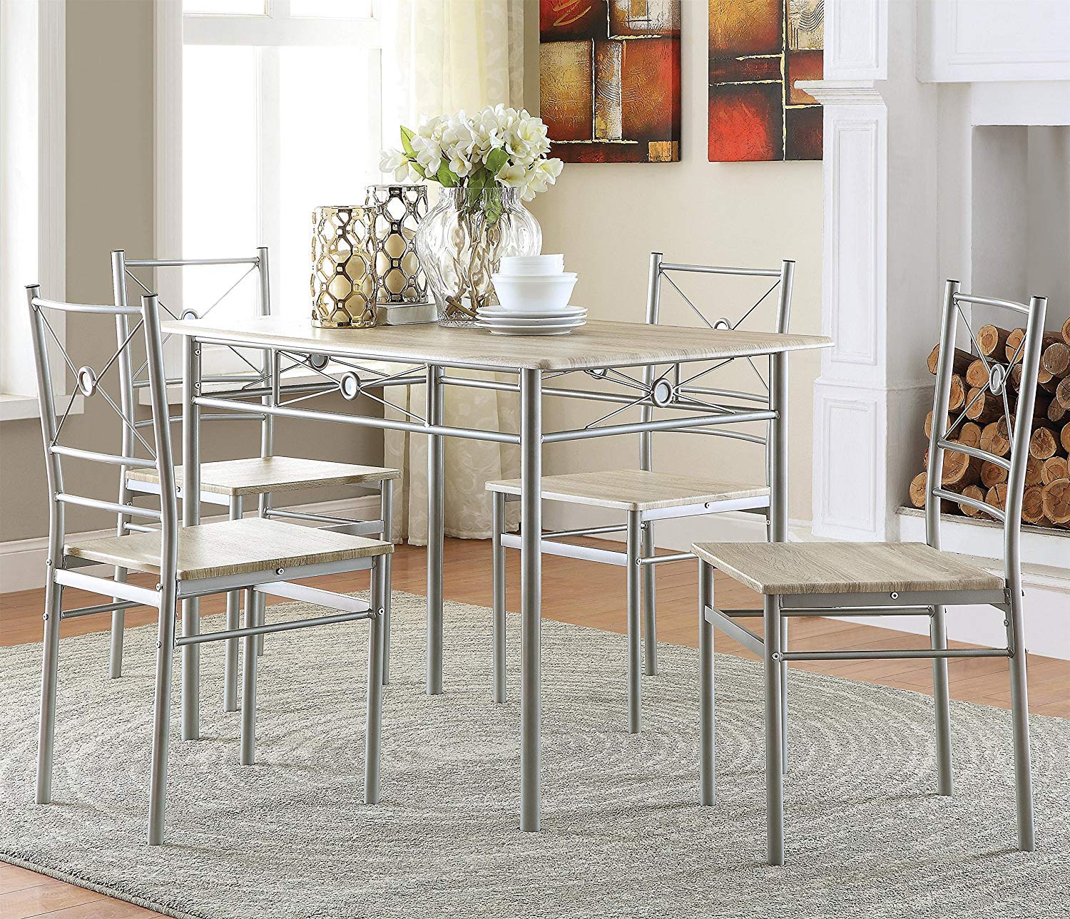 Coaster Home Furnishings 5-Piece Rectangular Dining Set Brushed Silver