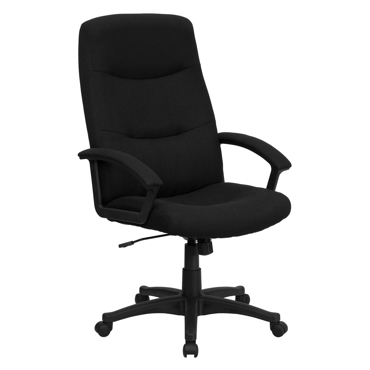 Flash Furniture Rochelle High Back Black Fabric Executive Swivel Office Chair with Two Line Horizontal Stitch Back and Arms