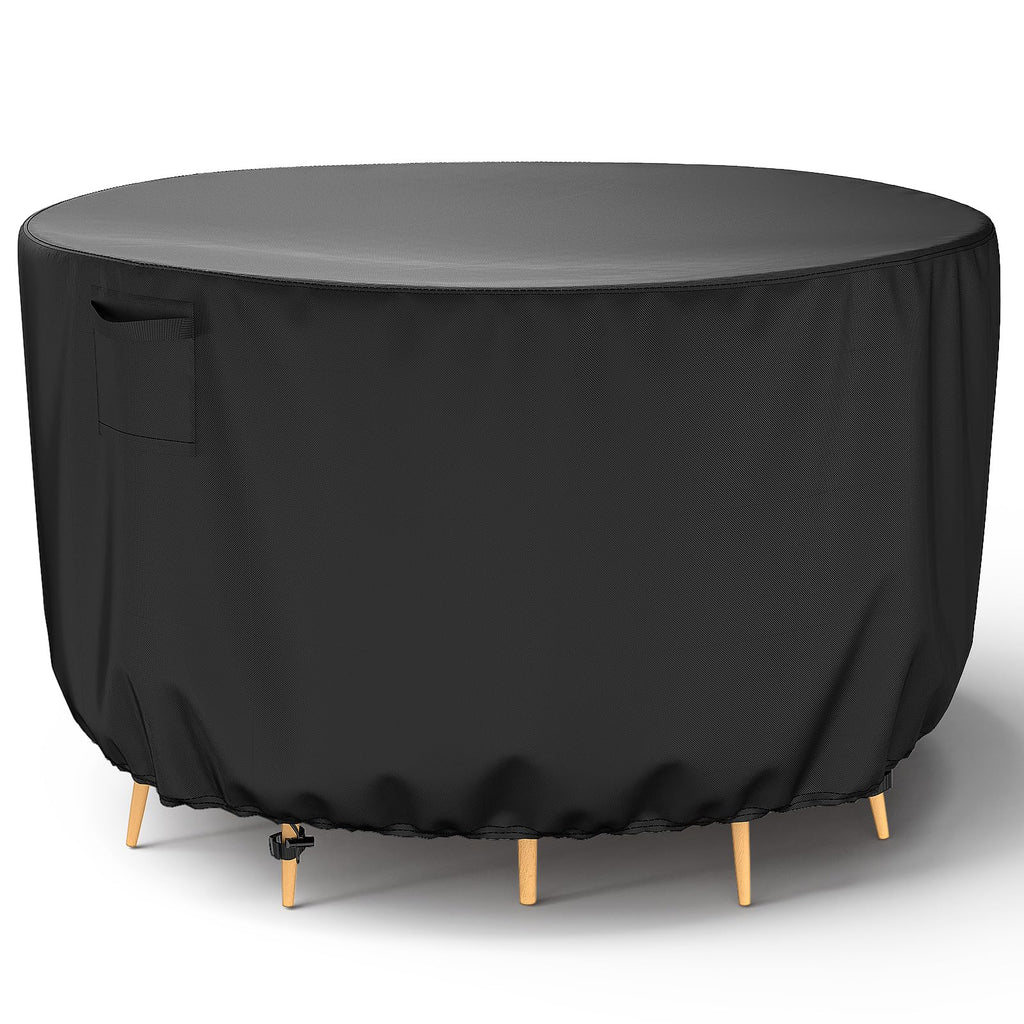 Brosyda Round Patio Furniture Cover, Waterproof Outdoor Table Covers, Windproof Heavy Duty Patio Furniture Cover For Outdoor Table Chair Furniture Set, Tear Resistant, 110'Dia X 28'H, Black