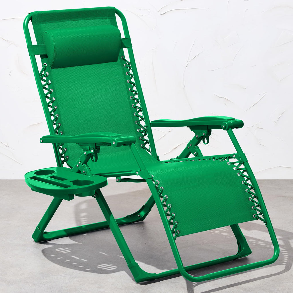 Best Choice Products Adjustable Zero Gravity Chair, Monochromatic Color Folding Patio Recliner W/Side Tray, Headrest - Basil