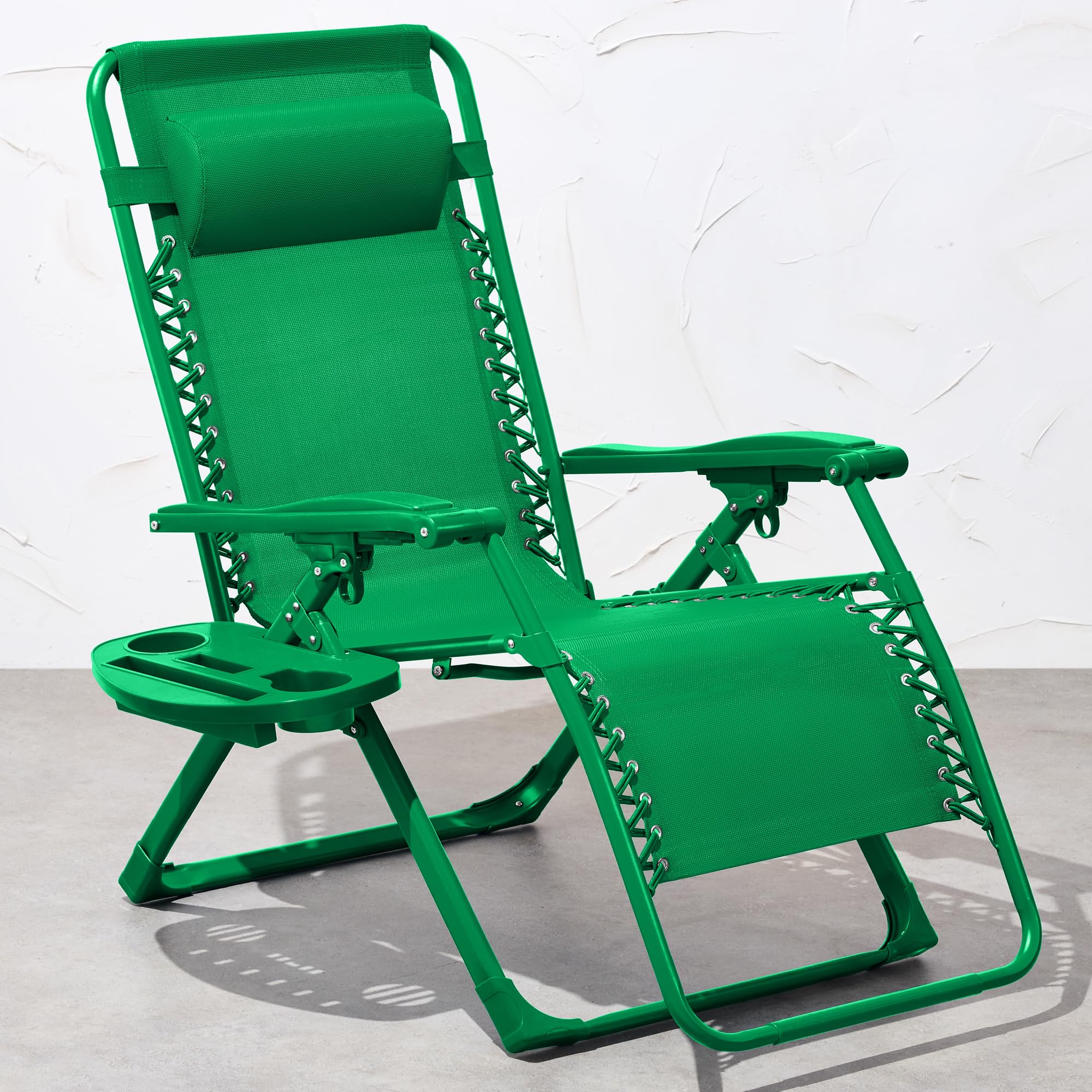 Best Choice Products Adjustable Zero Gravity Chair, Monochromatic Color Folding Patio Recliner W/Side Tray, Headrest - Basil